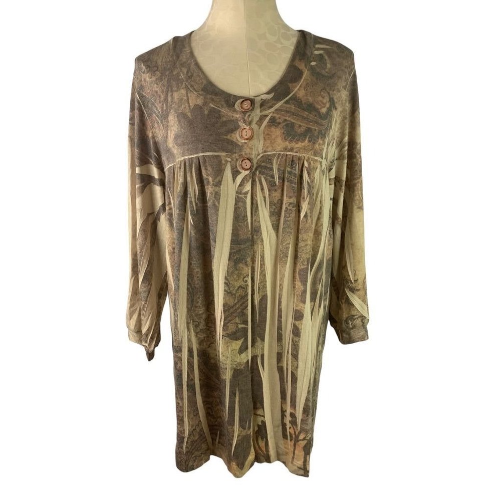 2X Susan Lawrence Women's Lightweight Pleated Brown Print Cardigan‎